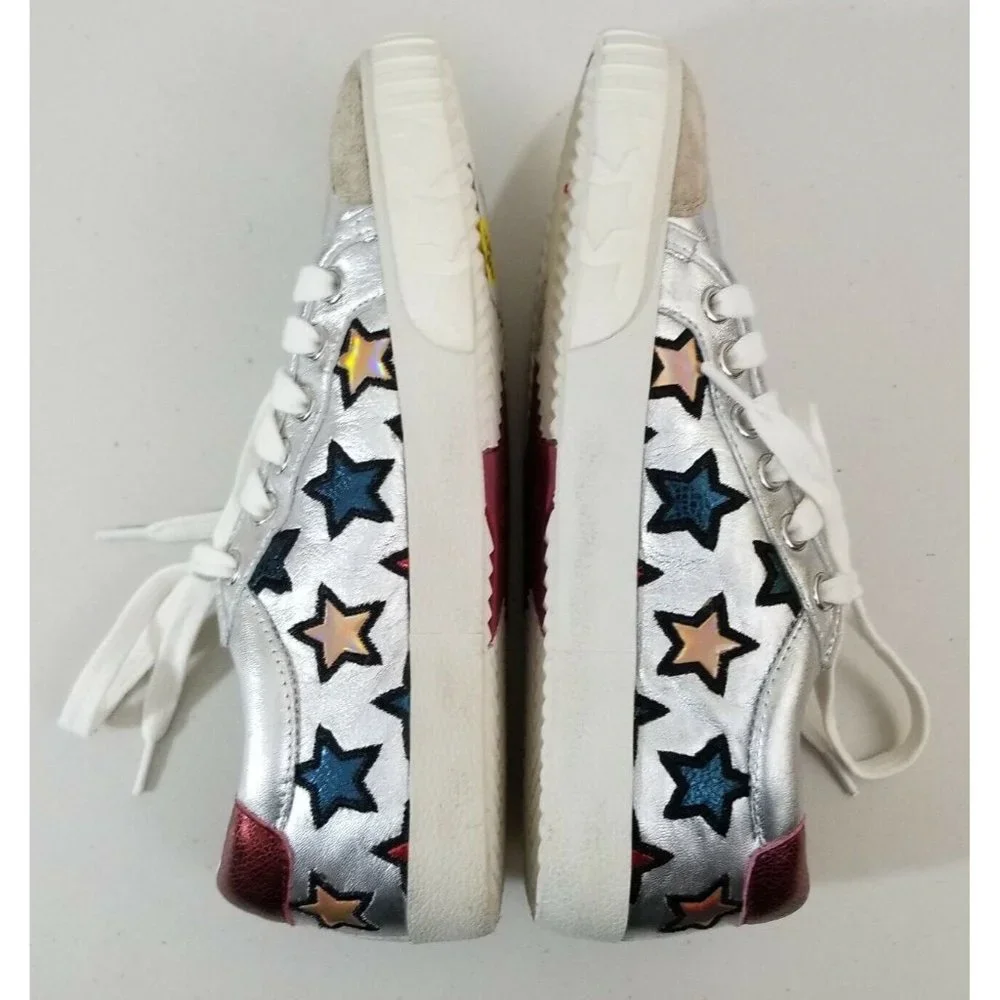 Ash Majestic Silver Metallic Platform Sneaker Multicolor Stars Motif Size 36 New_3